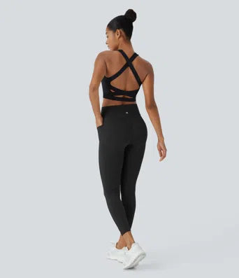 Leggings de Contrôle du Ventre et Sculptant les Fesses Taille Haute avec Poches